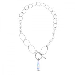 Stříbrný náhrdelník s bílými perlami a měnivým krystalem Crystalactite N6017AB8W AB