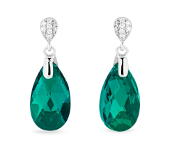 Strieborné náušnice s kryštálmi Swarovski Elements zelená kvapka Dainty Drop KW610616EM Emerald