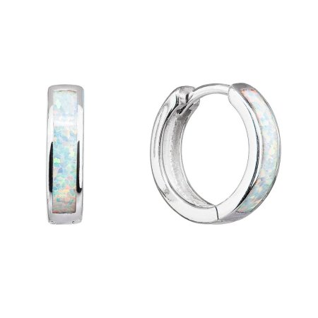 Strieborné náušnice kruhy so syntetickým opál bielej 11402.1 White s. Opal
