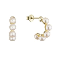 Pozlátené náušnice kruhy s bielymi riečnymi perlami 21131.1