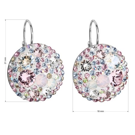 Stříbrné náušnice visací s krystaly Swarovski růžové kulaté 31161.3 Magic Rose