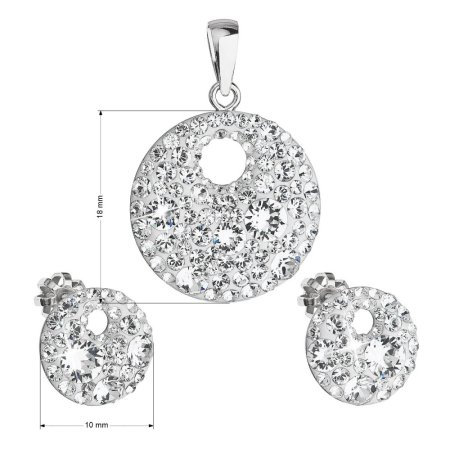 Súprava šperkov s krištáľmi Preciosa náušnice a prívesok bielej okrúhle 39148.1 Kryštál