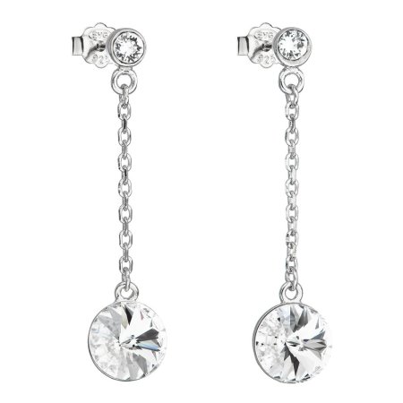 Strieborné náušnice visiace s kryštálmi Swarovski biele okrúhle 31270.1 Kryštál