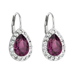 Strieborné náušnice visiace s kryštálmi Swarovski fialová slza 31242.3 Amethyst