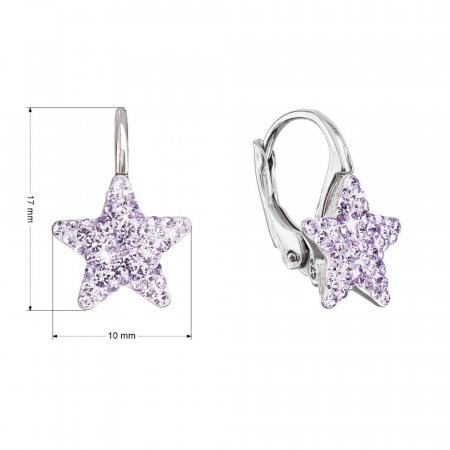 Strieborné náušnice visiace s krištáľmi Preciosa fialové hviezdičky 31311.3 Violet