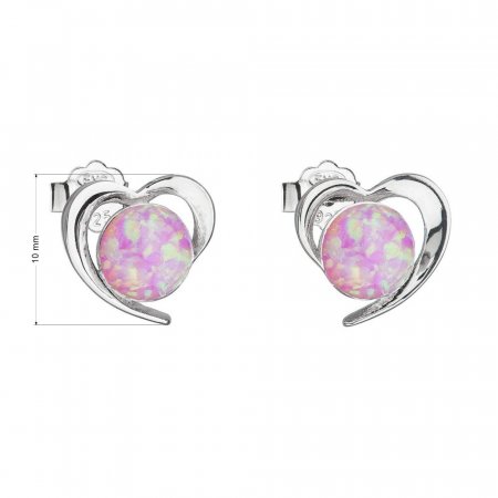 Stříbrné náušnice srdce s růžovým syntetickým opálem 31259.3 Lt.rose