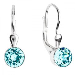 Stříbrné náušnice visací s krystaly modré kulaté 31112.3 Light Turquoise