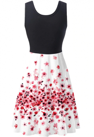 Dámské letní černobílé šaty s růžovými květy