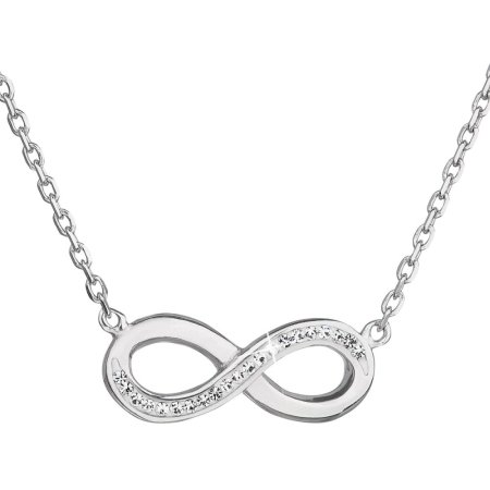 Strieborný náhrdelník s kryštálmi Swarovski biele infinity nekonečno 32023.1 Krystal