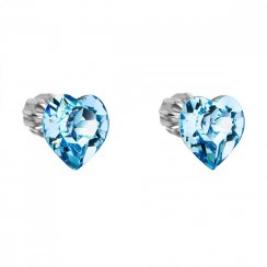 Stříbrné náušnice pecka s krystaly Swarovski modré srdce 31139.3 Aqua