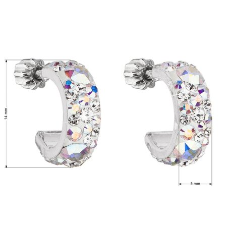 Strieborné náušnice kruhy s kryštálmi Swarovski ab efekt polkruh 31118.2 AB