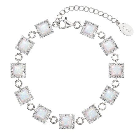Strieborný náramok so syntetickým opálom a krištáľmi Preciosa biely štvorec 33047.1 white