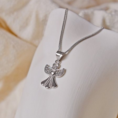 Stříbrný náhrdelník anděl se Swarovski krystaly bílý 32077.1 Krystal