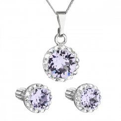 Sada šperků s krystaly Swarovski náušnice, řetízek a přívěsek fialové kulaté 39352.3 Violet