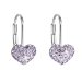 Stříbrné náušnice visací s krystaly Swarovski fialové srdce 31125.3 Violet