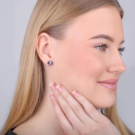 Strieborné náušnice pecka s kryštálmi Swarovski fialové okrúhle 31336.3 Dark Amethyst