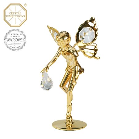 Kovová pozlátená figúrka Elf s bielymi kryštálmi Swarovski Elements