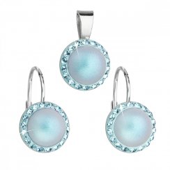Sada šperkov s kryštálmi Swarovski náušnice a prívesok so svetlo modrou matnou perlou okrúhle 39091.3 Light blue