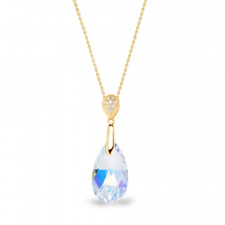 Stříbrný pozlacený náhrdelník se Swarovski Elements měnivá kapka Dainty Drop NG610616AB AB