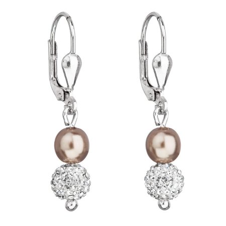 Strieborné náušnice visiace s krištáľmi Preciosa hnedé okrúhle 31244.3 Bronze