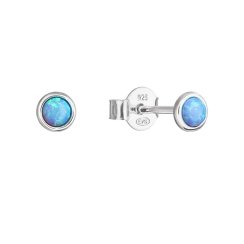 Strieborné náušnice so syntetickým opálom svetlo modré okrúhle 11338.3 Lt. Blue s. Opal