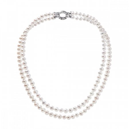Perlový náhrdelník dvojradový z pravých riečnych perál biely 22036.1
