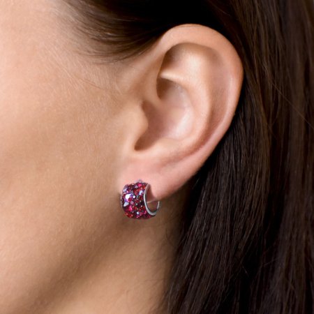 Stříbrné náušnice visací s krystaly Swarovski červený půlkruh 31280.3 Cherry