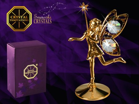 Kovová pozlacená figurka Víla s bílými krystaly Swarovski Elements