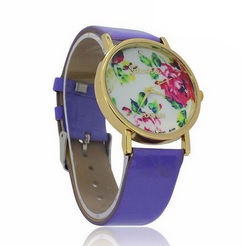 Dámské hodinky GENEVA fialové s květy