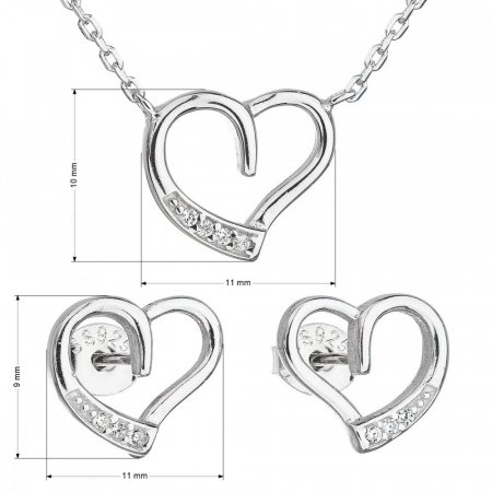 Sada šperků se zirkonem náušnice a náhrdelník bílé srdce 19009.1