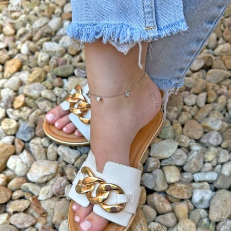 Stříbrný řetízek na nohu srdíčka s bílými zirkony 16004.1