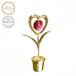 Kovová pozlacená figurka Kytka Srdce s růžovými krystaly Swarovski Elements