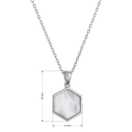 Strieborný náhrdelník hexagón s bielou perleťou 12149.1