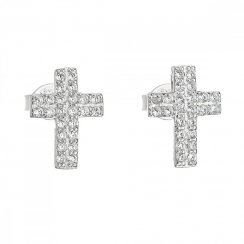 Strieborné náušnice so zirkónom biely krížik 11068.1