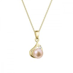 Zlatý 14 karátový náhrdelník s ružovou riečnou perlou a briliantom 92PB00047 pink