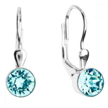 Stříbrné náušnice visací s krystaly modré kulaté 31112.3 Light Turquoise