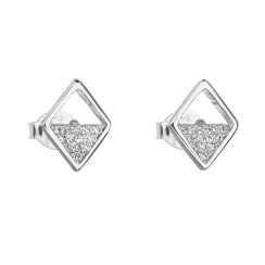 Strieborné náušnice pecka so zirkónom biely kosoštvorec 11040.1