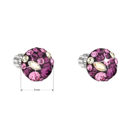 Stříbrné náušnice pecka s krystaly Swarovski fialové kulaté 31336.3 Amethyst