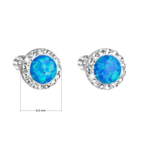 Strieborné náušnice kôstky so syntetickým opálom a krištáľmi Preciosa modré okrúhle 31317.1 Blue s. Opal