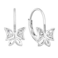 Stříbrné náušnice visací se zirkonem bílý motýl 11226.1