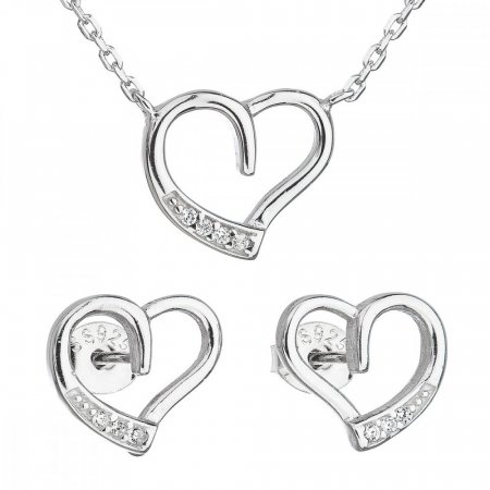 Sada šperkov so zirkónom náušnice a náhrdelník biele srdce 19009.1