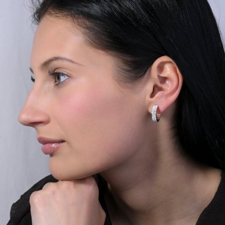 Stříbrné náušnice kruhy s krystaly Swarovski bílý půlkruh 31119.1 Krystal