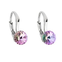 Strieborné náušnice visiace s kryštálmi Swarovski fialové okrúhle 31230.5 Vitrail Light