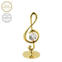 Kovová pozlátená figúrka Husľový kľúč s bielymi kryštálmi Swarovski Elements