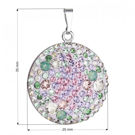 Strieborný prívesok s kryštálmi Swarovski mix farieb fialová zelená ružová okrúhly 34131.3 Sakura