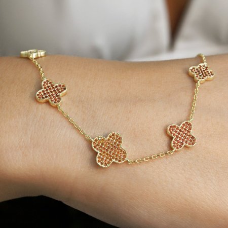 Pozlátený náramok so štvorlístkami 13108.3 oranžový