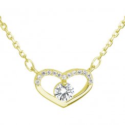 Pozlacený stříbrný náhrdelník se zirkonem bílé srdce 12008.1 Au plating