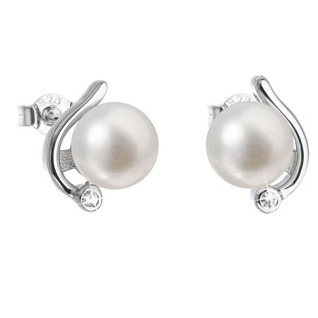 Stříbrné náušnice pecky s bílou říční perlou 21038.1