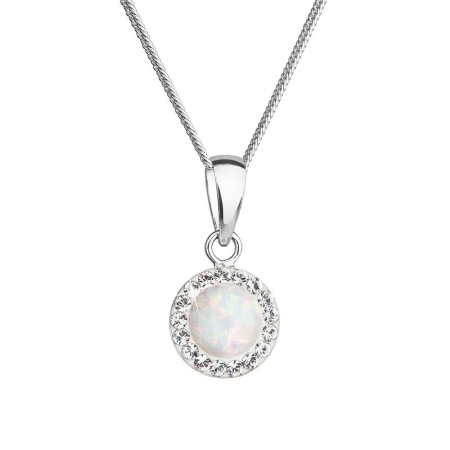 Náhrdelník se syntetickým opálem a křišťály Preciosa bílý kulatý 32083.1 White