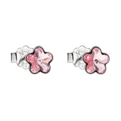 Stříbrné náušnice pecka s krystaly Swarovski růžová kytička 31080.3 Light Rose